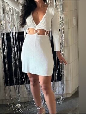 DEVON WINDSOR White Ribbed Cutout Mini Dress with Ring Detail